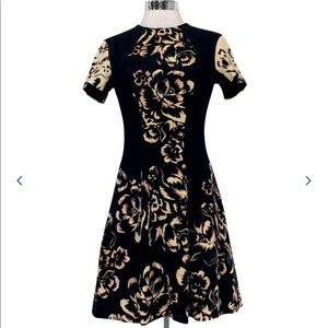Rebecca Taylor Cocktail Dress Black/Beige Flower 8